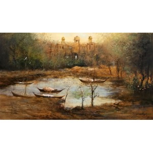 A. Q. Arif, 24 x 42 Inch, Oil On Canvas, Seascape Painting, AC-AQ-282